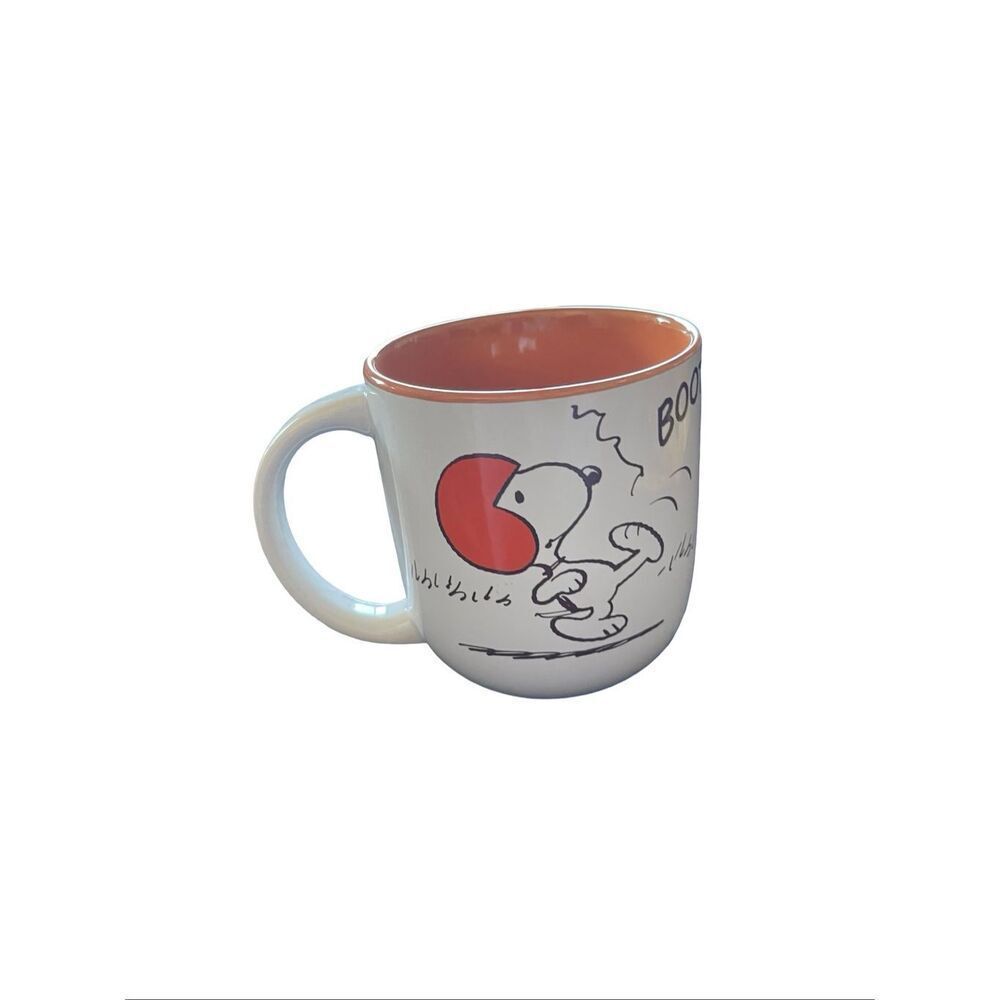 Peanuts White Orange Fall Football Bonk! Snoopy Woodstock Coffee Mug
